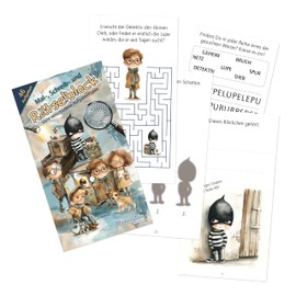 Lutz Mauder Puzzle Block Children's Detectives, 46 Tasks Painting, Writing, Puzzles for Back to School, Holidays, Travel, Gift Idea, Party Bag, School Cone