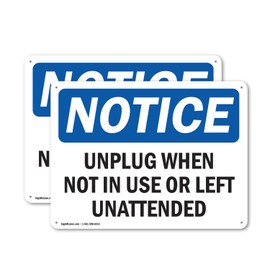 (2 Pack) Unplug When Not In Use Or Left Unattended OSHA Notice Sign 10 Inch X 7 Inch Plastic Sign, Weather Resistant, UV Protected for Workplace, Business, and Construction Site, Made in the USA