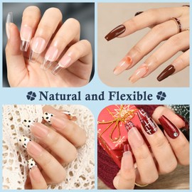 Luckyfairy Medium Gel x Coffin Nail Tips, 240pcs Soft Gel Pre-Shaped Acrylic Fake Nails, Half Matte Full Cover Clear Press on Flase Nail Tips for Extension Nail Manicure Home DIY 12 Sizes Gelly Tips