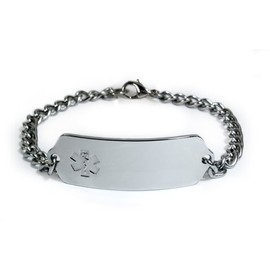 Leukemia Medical ID Alert Bracelet with Embossed Emblem from Stainless Steel. Style: Classic Wide, Premium Series.