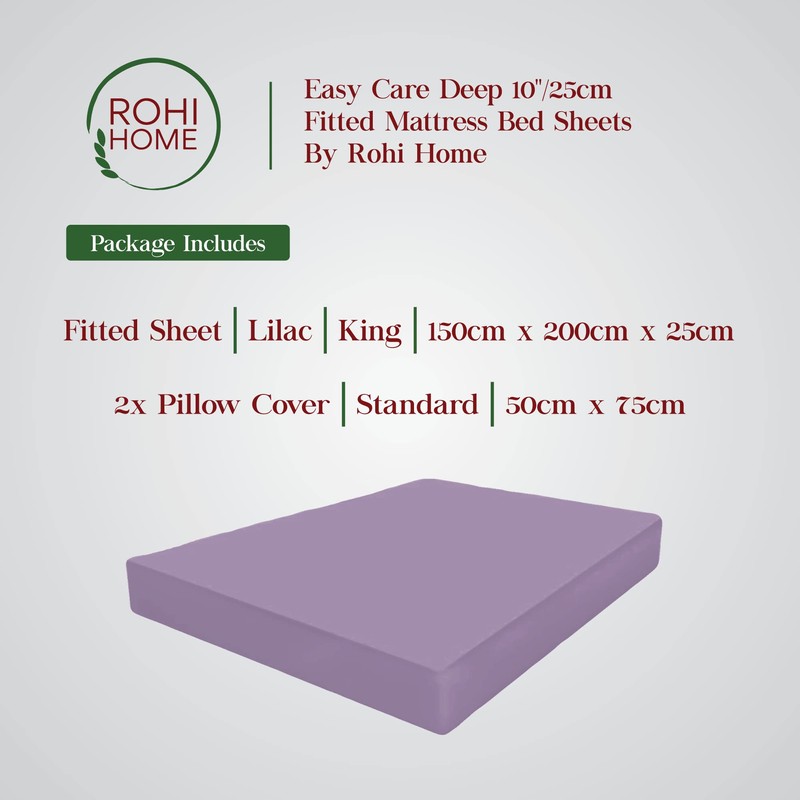 Rohi® King Size Fitted Sheet with Two Pillowcases – 25cm