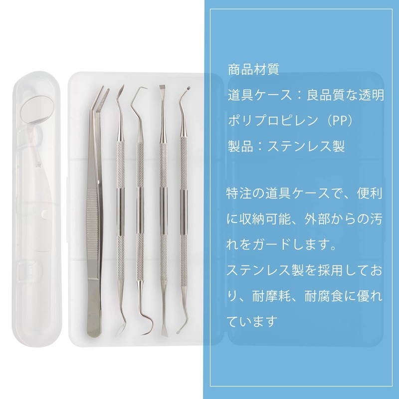 Watles 歯石除去キット 歯石取り LED歯鏡 スケーラー 歯石取り器具 歯用ツール 6点セット