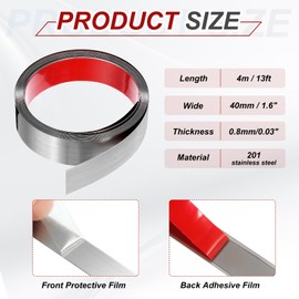 MECCANIXITY Silver Trim Peel and Stick, Self Adhesive Mirror Trim Border 13ft x 1.6" Stainless Steel Brushed Finish Molding Tape Strips for Mirror Frame Wall Cabinet Tile Edge Molding