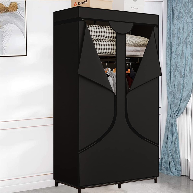 SORCEDAS Portable Wardrobe Closet Storage Organizer Metal Hanging Rack Non-Woven