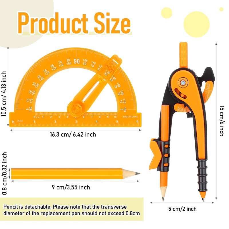Zonon Student Protractor and Compass Set, Student Geometry Math Set