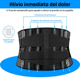 Corsé Lumbar EUARD – Soporte para la Parte Baja de la Espalda con 4 Varillas de Aluminio y 2 Muelles de Acero, Alivia el Dolor Espalda, Hernia Discal, Ciática y Escoliosis – Diseño Ergonómico y Cómodo para Uso Diario (Negro,Talla: L)
