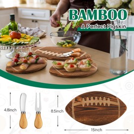 Ziliny Football Shaped Cutting Board Charcuterie Board Gift Set with Cheese Knives for Ball Lovers Football Theme Party Decoration Favor Supplies(Brown,15x8.5in)