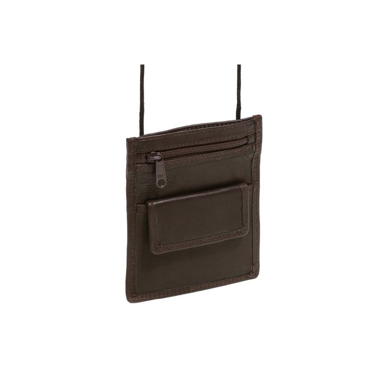 Neck purse pouche LEAS, Genuine leather, brown - LEAS Travel-Line