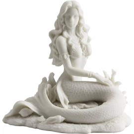 Mermaid Sitting on Beach - White Sculpture Figurine Statue *BRAND NEW*