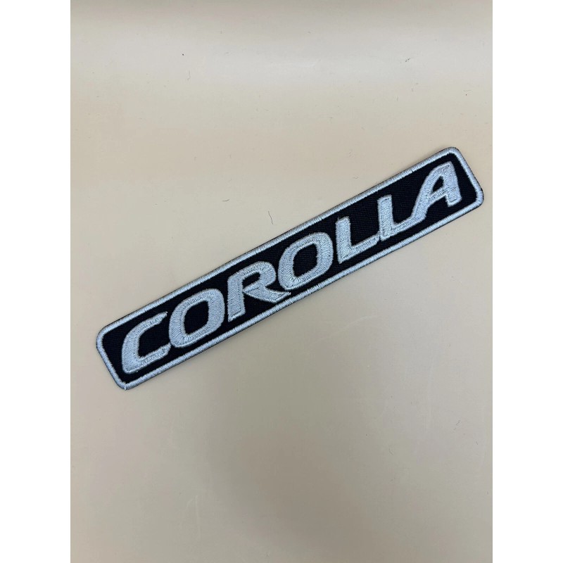 Set of Two (2) Corolla Embroidered Patches 1”x5.5” Toyota Silver