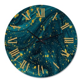 Designart 'Dark Blue Marble With Golden Glitter' Modern wall - 36 in. high, 36 In. Wide