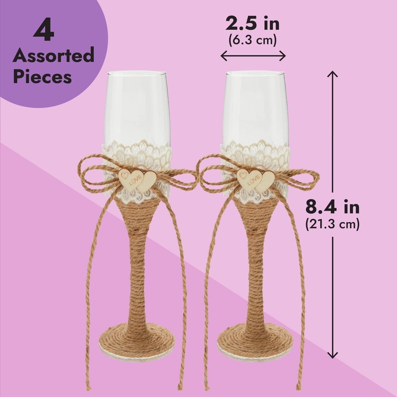 4 Piece Rustic-Style Wedding Cake Knife and Server Set with