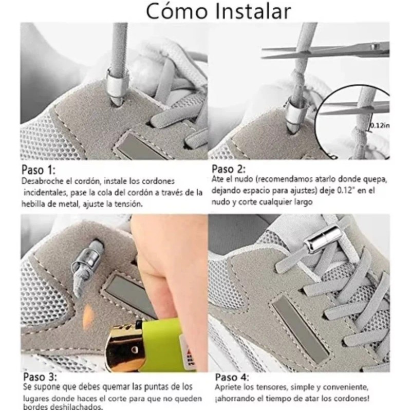 Agujetas Sin Nudo Elásticas Hebilla Metal 4 Pares Zapatos
