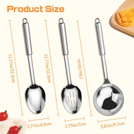 Yitexin 3 Pieces Stainless Steel Cooking Spoon, Slotted and Soup Ladle, Reusable Large Sliver Serving Spoon, Heat Resistant Kitchen Utensil with Handle for Home Restaurant(3, Sliver)