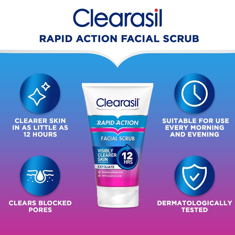 Clearasil Rapid Action Exfoliating Scrub, For Acne Prone Skin, Unclog