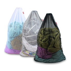 Mesh Laundry Bag with Drawstring Closure – Heavy-Duty Yet Lightweight – Extra Large 24”x36” Size – Travel Friendly – for Travel Camp Home College Dorm Dirty Cloth – 3Pcs (Black, Grey, White)