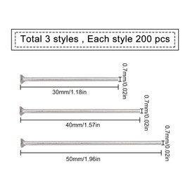 SUNNYCLUE 1 Box 600Pcs 3 Size Head Pins Flat Headpins Open Eye Pin Findings Stainless Steel Eyepins for DIY Necklaces Bracelets Earrings Jewellery Making Accessories Craft Pins Supplies