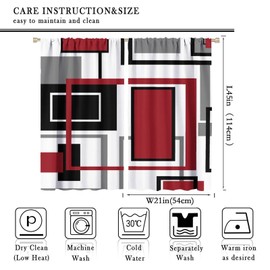 Red Modern Curtains Red Geometric Gray Black and Red Blackout Rod Pocket Curtains for Bedroom Living Room Kitchen Decor Thermal Insulated Window Drapes 2 Panel Set 42x45 Inch