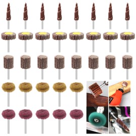 Keadic 50Pcs Abrasive Wheel Buffing Polishing Wheel Flap Wheel Sander Cone Shape Abrasive Sandpaper Assortment Kit, 80# 120# 180# 320# 400# with 1/8" Shank for Dremel Rotary Tool