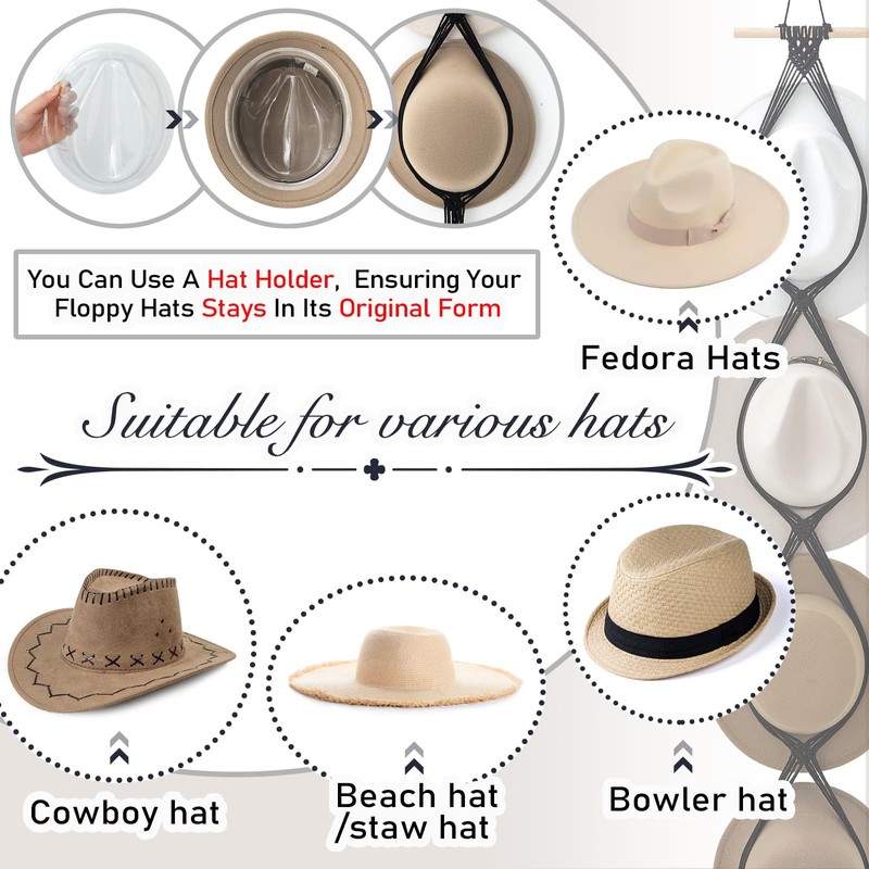 Yulejo Macrame Hat Hangers Boho Hat Rack Cowboy Hat Hanger