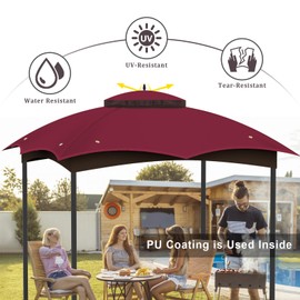 10x12 Replacement Gazebo Canopy Top Cover, Double Tiered Waterproof Canopy Roof for Lowe's Allen Roth Gazebo #GF-12S004B-1 (Red, 10x12)