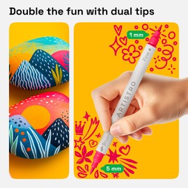 ARTISTRO Dual Tip Acrylic Paint Markers - Easy for All Ages & Levels Acrylic Paint Pens for Fabric, Rocks, Paper, Wood, Canvas, Glass, DIY (Dual Tip Brush + Fine, 72)
