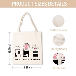 JHIOVDI Cute Cat Paw Tote Bag Cat Canvas Tote Bag for Women Reusable Canvas Totes Bags for Shopping Gym Travel Vacation Gifts for Friends Christmas