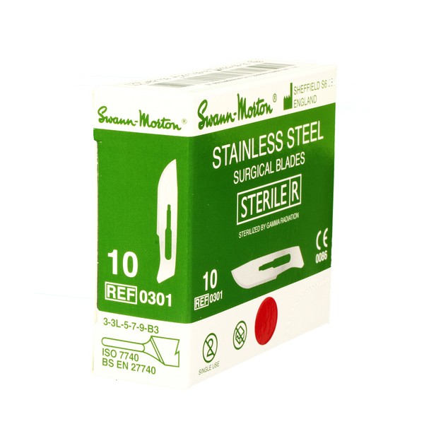 Swann-Morton #10 Sterile Surgical Blades, Stainless Steel [Individually Packed, Box of 100]