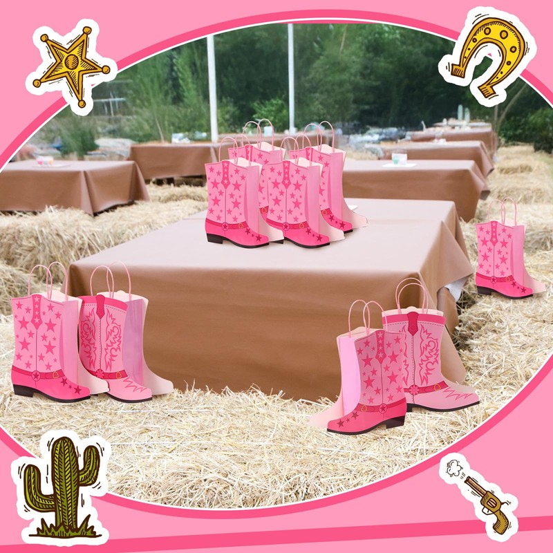 Mooliwe 24 Pcs Cowboy Cowgirl Boots Paper Bags Western Theme