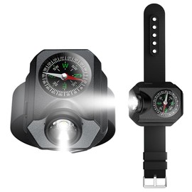 OBEST Wrist Camping Light with Compass, LED Emergency Light, Night Running Torch, 5 Lighting Modes, Suitable for Outdoor Hiking and Camping