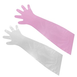 Healifty Disposable Soft Plastic Film Gloves Transparent Long Arm Veterinary Examination Artificial Insemination Glove 50PCS (White)