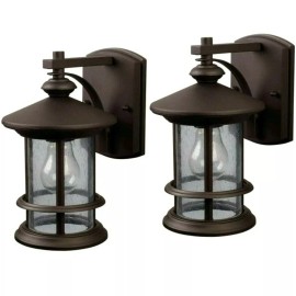 Patriot Set 2  Outdoor Wall Light Tree House Cabin Oil Rubbed Bronze Clear Seeded Glass
