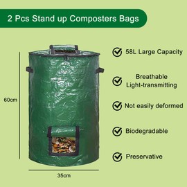Pack of 2 Garden Composter, Sturdy Garden Waste Bag with Lid for Compost, Small Quick Composter with Sturdy Carry Handles and Ventilation Holes, Composter for Balcony, 116 Litres