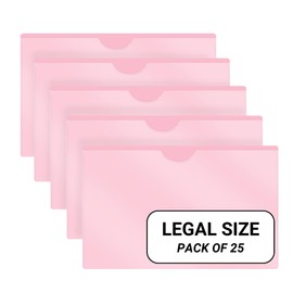 Doctor Stuff - Vinyl Plastic Pocket File Folders Closed Sides, Legal Size, Pack of 25 Clear Front Top Loading Job Jacket, Documents Holder for Office, High School and Medical Files, Pink
