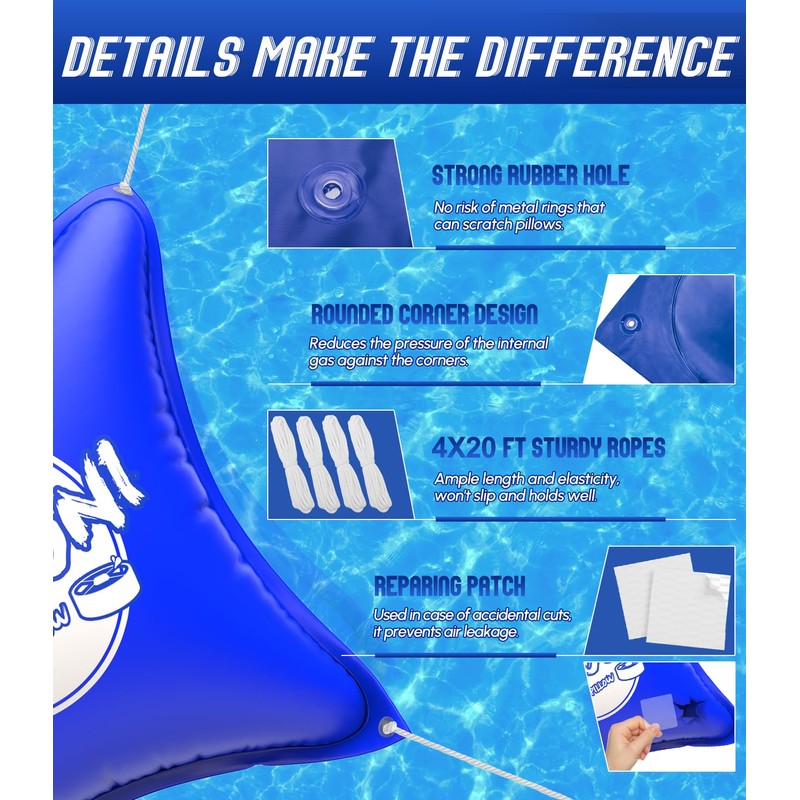Angooni 4’x4’ Heavy-Duty Pool Pillow with 4x20ft Ropes - 0.4mm
