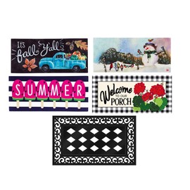 Evergreen Flag Seasonal Interchangeable Sassafras 4 Seasons Set of 5 Doormats and Mat Tray for Holidays and Year Round Doormats for Garden Patio Lawn and Yard
