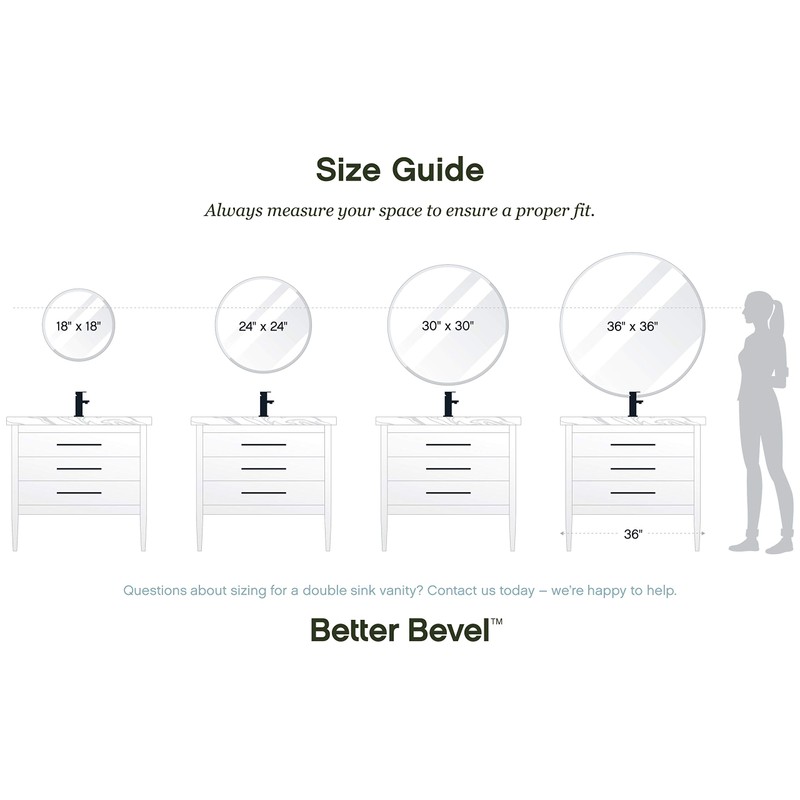 Better Bevel Frameless Round Mirror, 18" Diameter Circle Bathroom Wall