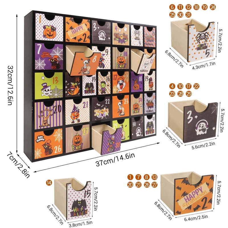 Halloween Empty Advent Calendar 2026 with 31 Drawers, Countdown