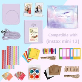 EVOARL Instant Camera Accessory Set Compatible with Instax Mini 12, Beautiful Gift Set Including Camera Bag, Photo Album, Photo Frame, Colourful Filter, Photo Sticker, etc. (Lilac Purple)