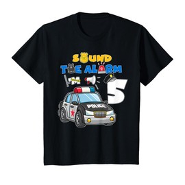 Kids Sound Alarm 5 Year Old Police Cars 5th Birthday Boy T-Shirt