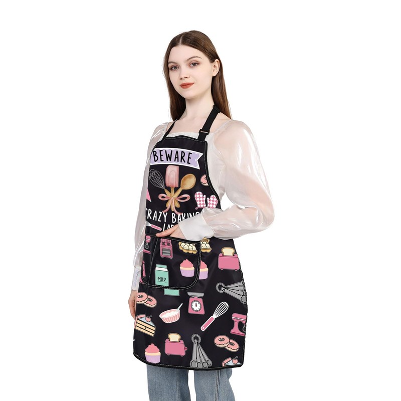 MYSOMY Funny Baking Aprons for Women - Beware Crazy Baking