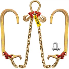 Grade 80 Yellow Galvanized V-Bridle Chain 5/16 in X 2 Ft Pear Link Connector with TJ Hooks for Heavy Duty TransportDefault: Default