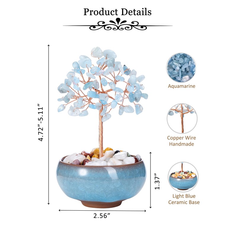 JSDDE Aquamarine Crystal Tree Reiki Healing Crystals Stone Tree Figurines