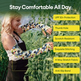 Maygrove Gardening Sleeves Arm Protection for Women, Anti-Slip UV Protection Garden Sleeves for Women Thorn Proof, Farmers Defense Sleeve Cooling Garden Arm Cover for Outdoor Gardening, L, 1 Pair