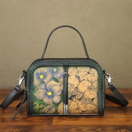 FEIGITOR Genuine Leather Purses and Handbags Women Hand Painted Crossbody Shoulder Bag