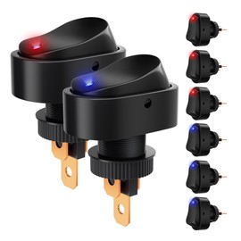 DaierTek Toggle Switch 12v 30A Oval Rocker Switch 3 Pin Red and Blue Led Lighted On Off Switch for Automative Car RV Marine Boat -8pcs