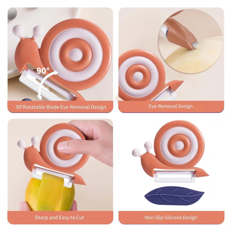 Fjquamitix Vegetable Peeler Snail Shape Design with Ceramic Blade Non-Slip