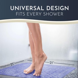 homerella® Shower Mat Non Slip Anti Mold, Non Slip Shower Mats for Inside Shower Stall Anti Slip Mat, Square Shower Floor Mat 21 x 21 in with Suction Cups & Hooks for Quick Drying, Machine Washable