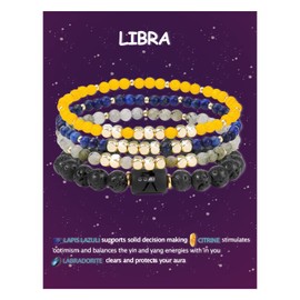 Zodiac Bracelet Chakra Meditation Spiritual Anxiety Crystal Healing Gemstone Lava Rock Self Care Gifts for Girls Women (Leo Bracelets, Zodianc, 7.5inch) (Libra bracelet, 12 Zodianc, 7.5inch)