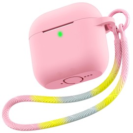 Matekxy for Airpods 4 Case Cute - 2024 Airpod 4th Generation, Soft Silicone Cover with Lanyard and Keychain, Shockproof Scratch Resistant for Women, Perfect for Commuters and Travelers, Pink